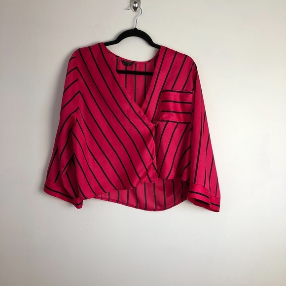 TOPSHOP women stripe red-black cropped top Size 10 - Picture 1 of 7